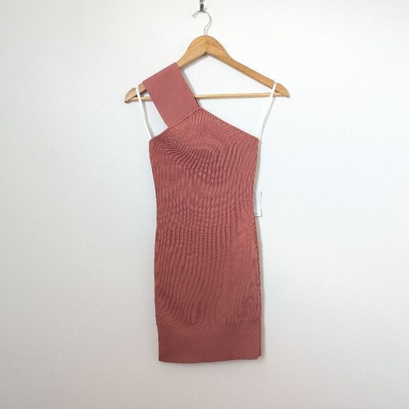 NWT Herve by Herve Leger Praline rose pink one shoulder bandage mini dress - Picture 2 of 6